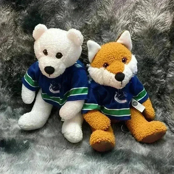 NHL Vancouver Canucks Plush White Bear and Brown Fox Stuffed Animals with Jersey - Picture 12 of 16